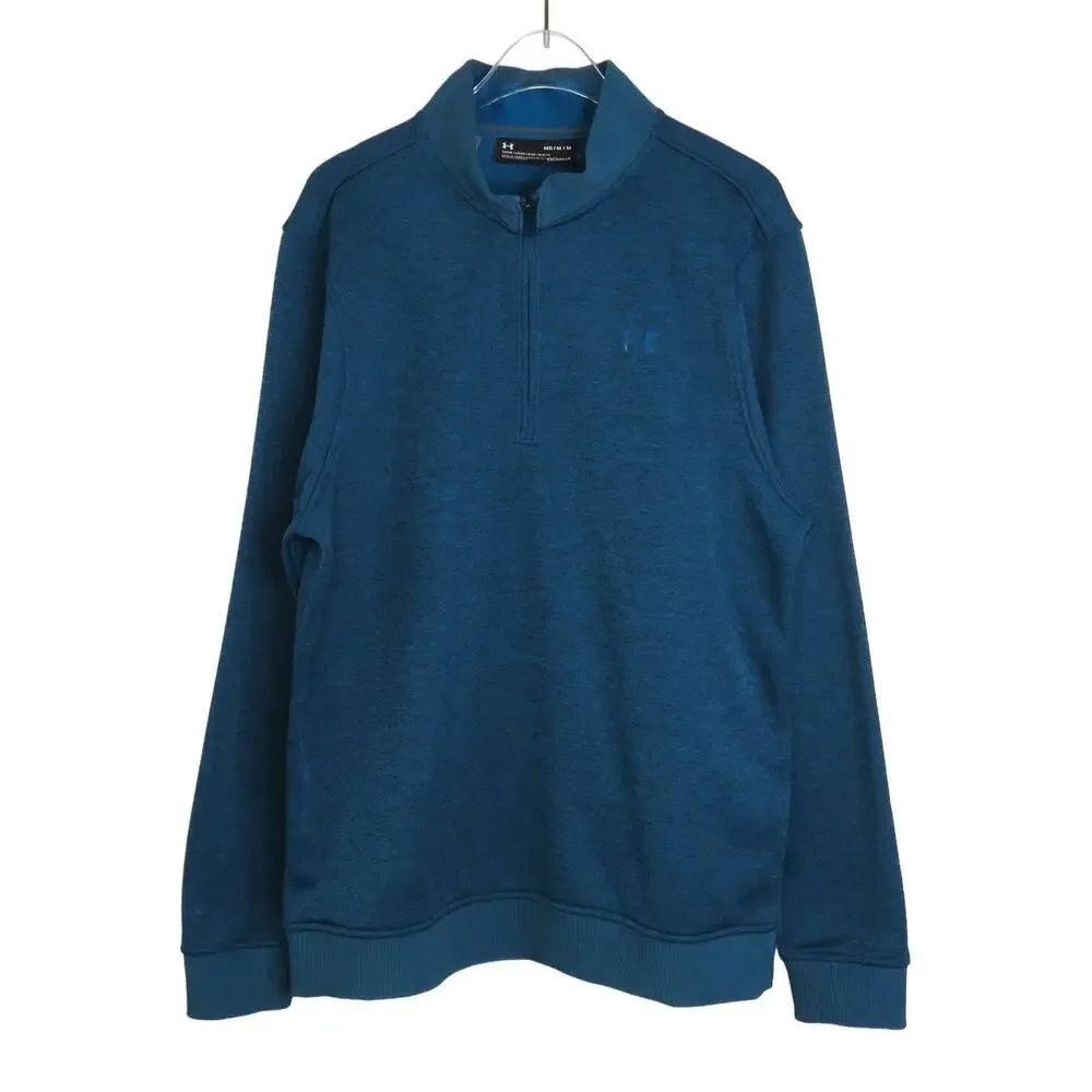 Under Armour Mens Blue Storm 1/2 Zip Pullover Golf Fleece Sweater Medium Teal